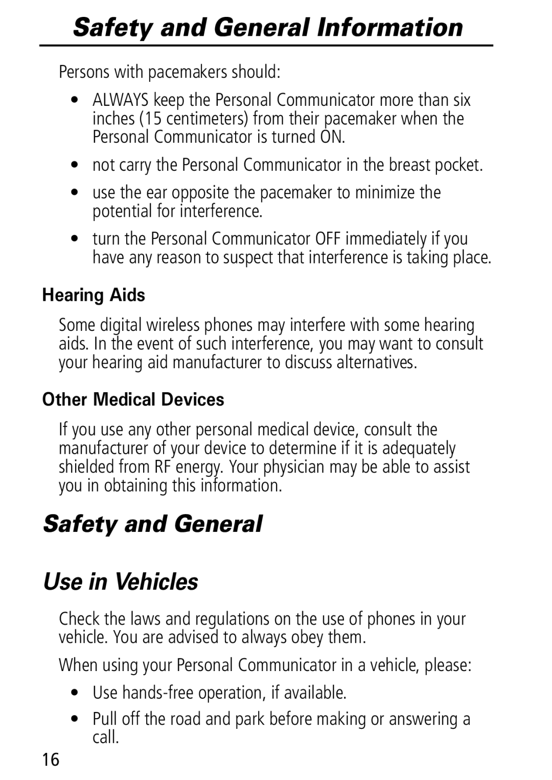 Motorola Moto Q manual Safety and General Use in Vehicles, Persons with pacemakers should 