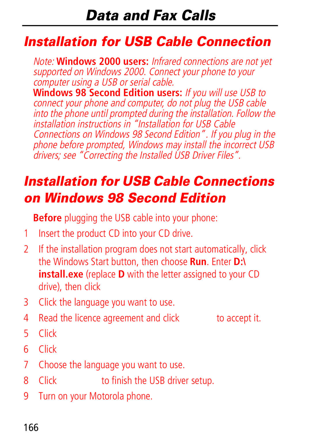 Motorola Moto Q manual Data and Fax Calls, 166 