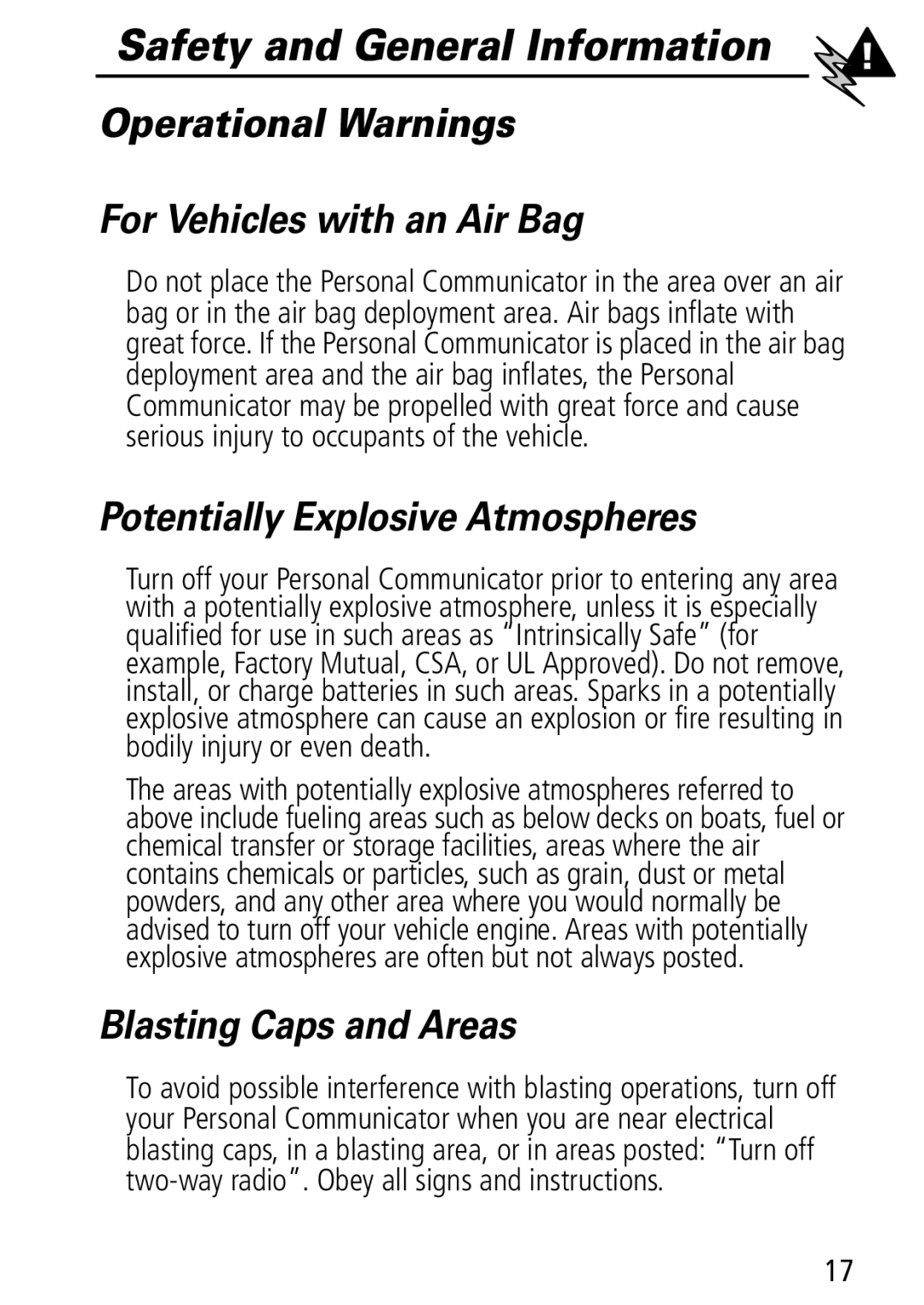 Motorola Moto Q manual Operational Warnings For Vehicles with an Air Bag, Potentially Explosive Atmospheres 