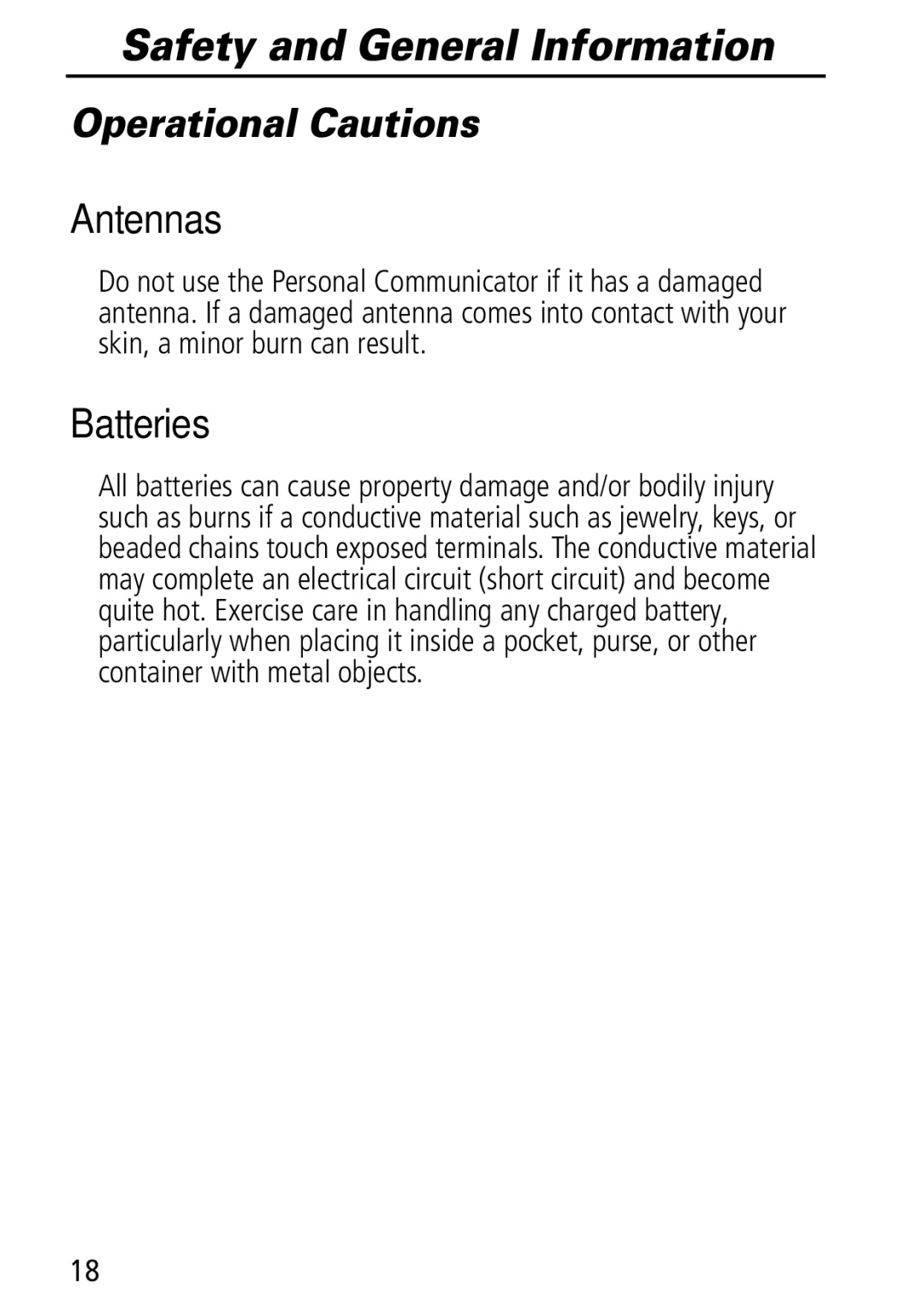 Motorola Moto Q manual Operational Cautions Antennas, Batteries 