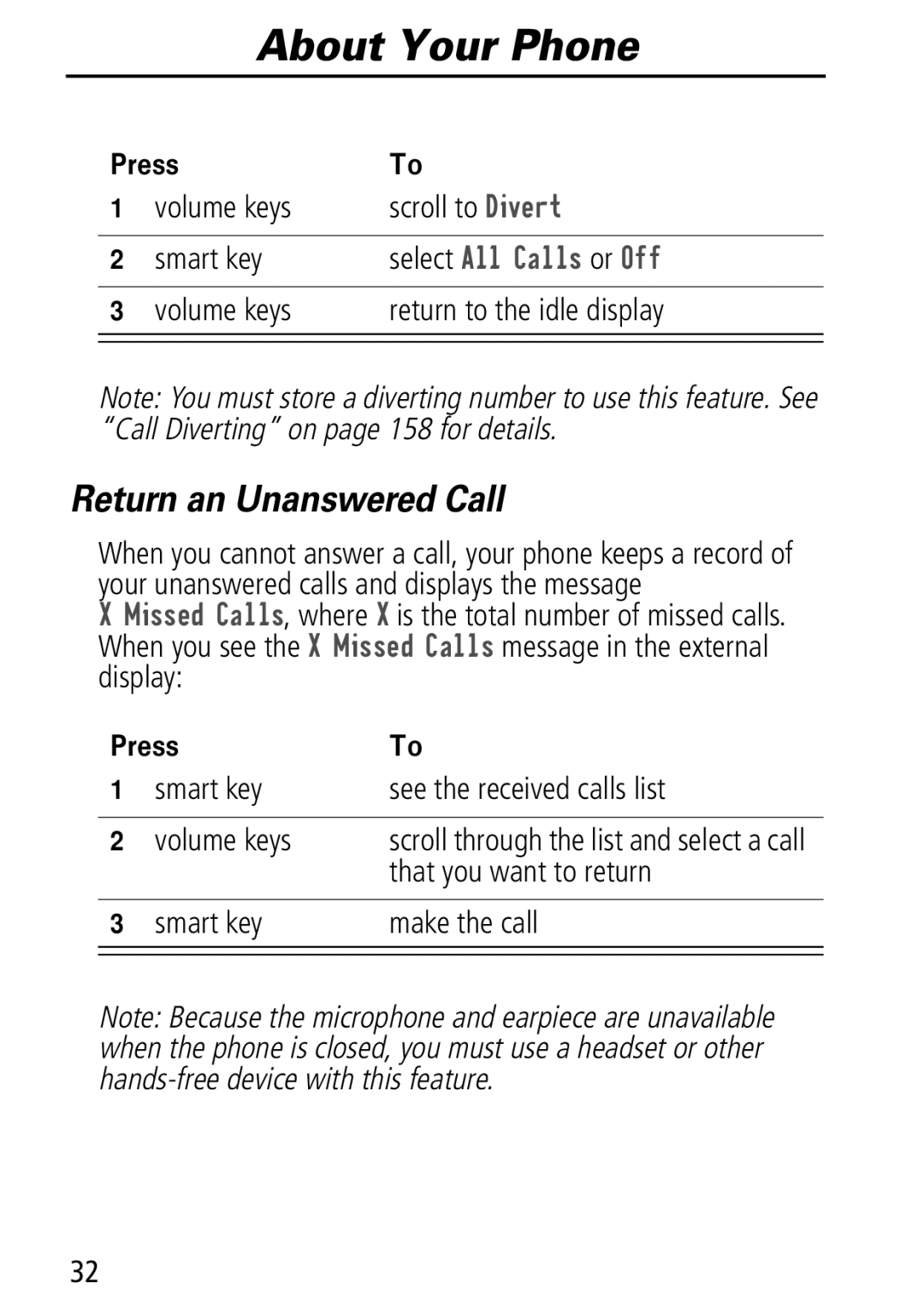 Motorola Moto Q manual Return an Unanswered Call, Select $OO &DOOV or 