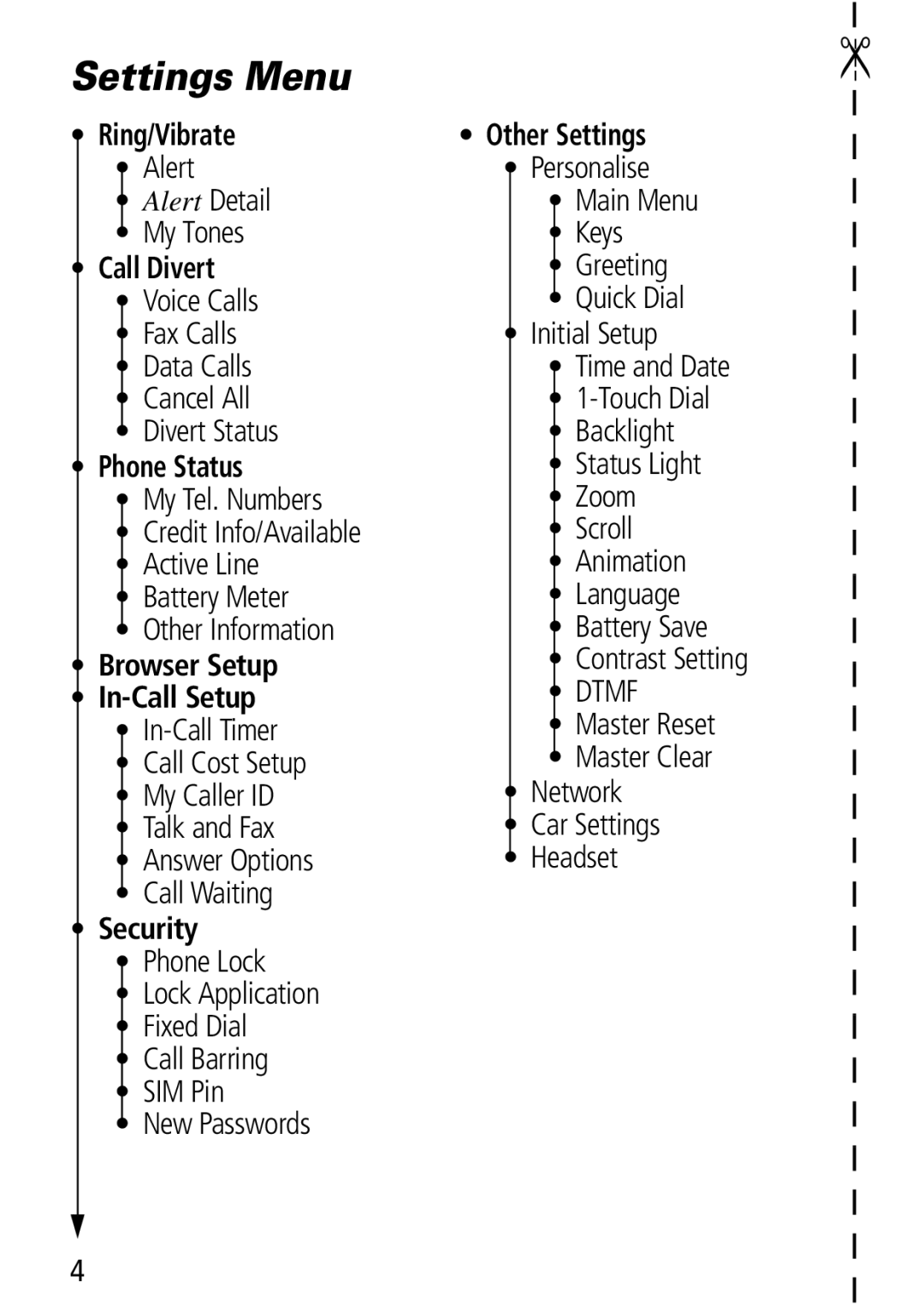 Motorola Moto Q manual Settings Menu 