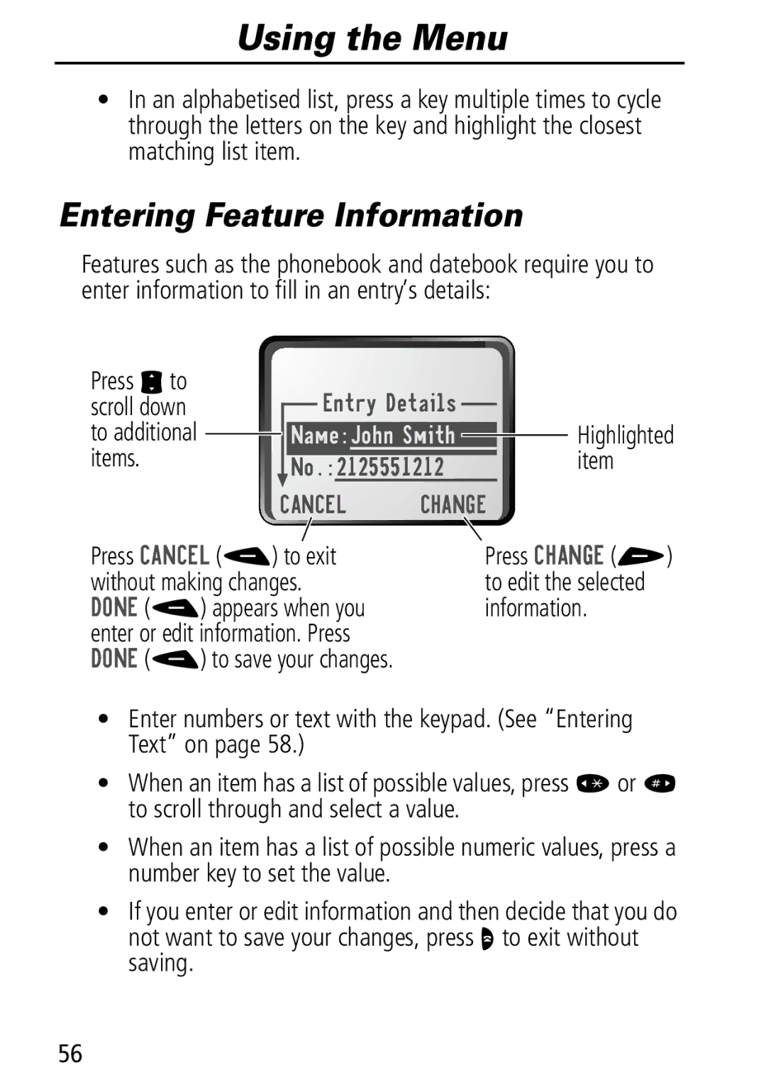 Motorola Moto Q manual Entering Feature Information 