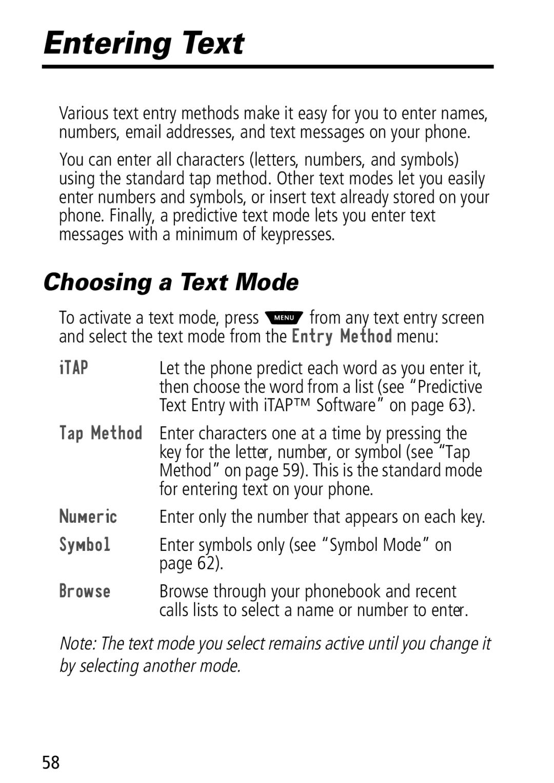 Motorola Moto Q manual Entering Text, Choosing a Text Mode, 1XPHULF, Pero, Urzvh 