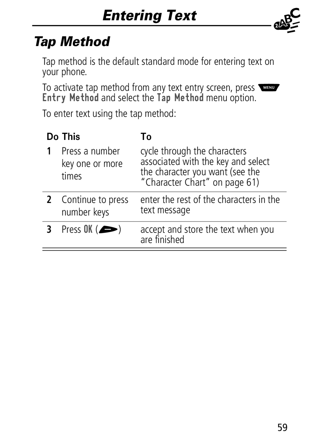 Motorola Moto Q manual Entering Text, Tap Method 