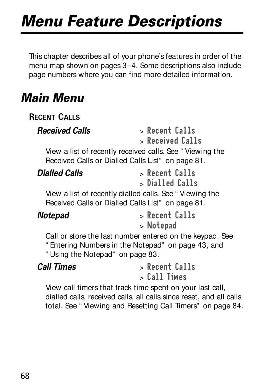 Motorola Moto Q manual Menu Feature Descriptions, 1RWHSDG 