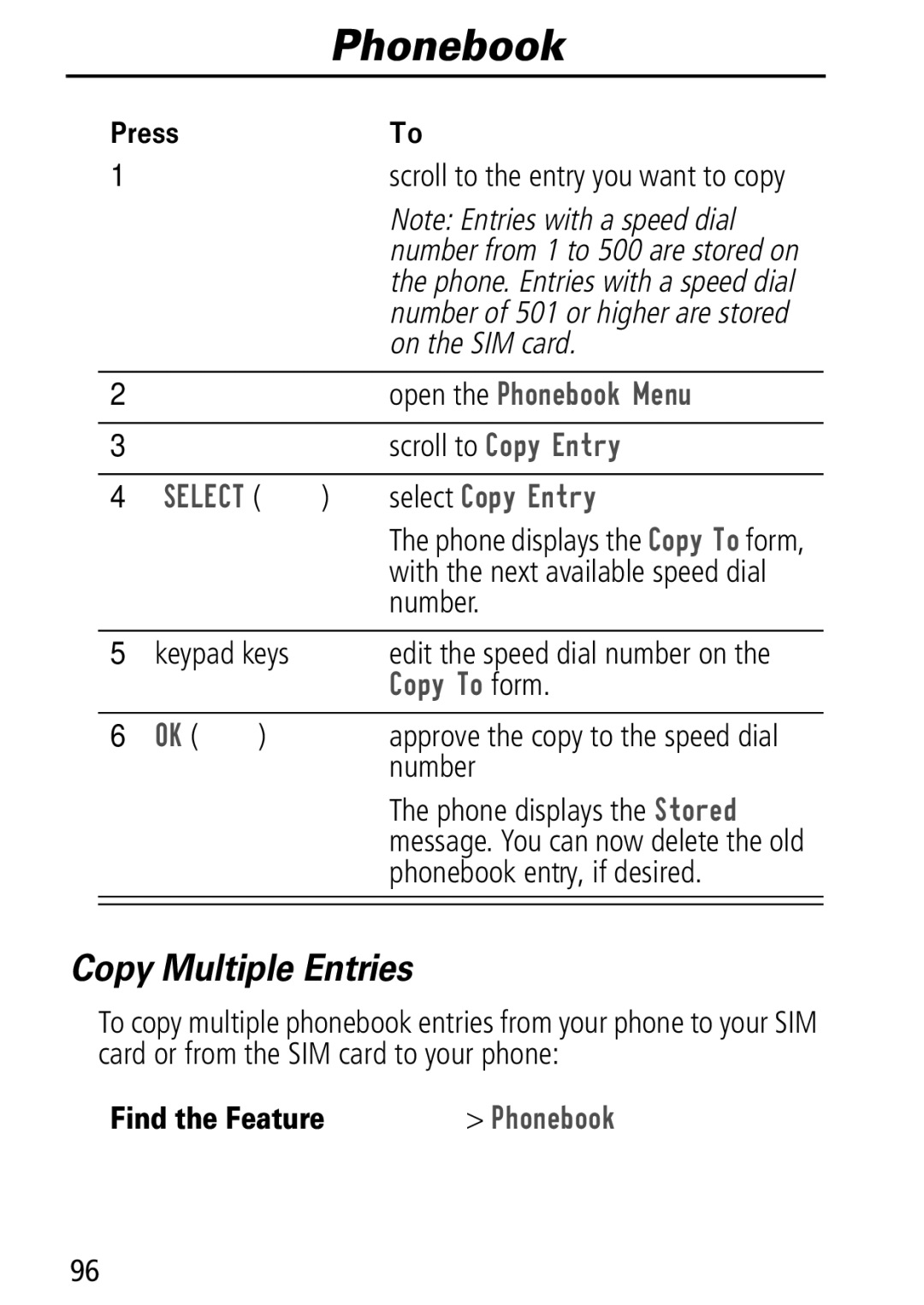 Motorola Moto Q manual Copy Multiple Entries, Scroll to &RS\QWU, Select &RS\QWU, RS\7R form 