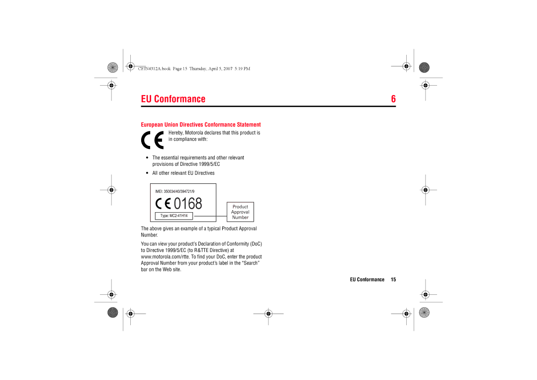 Motorola MOTO QTM manual EU Conformance, All other relevant EU Directives 