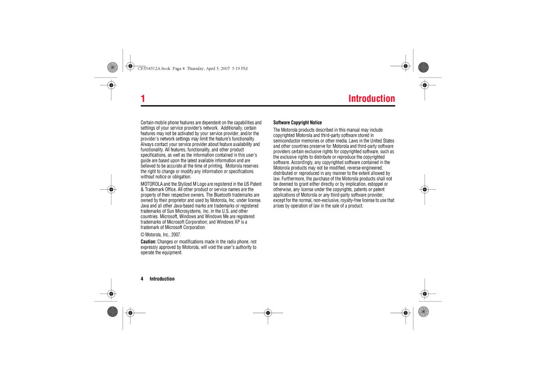 Motorola MOTO QTM manual Software Copyright Notice 