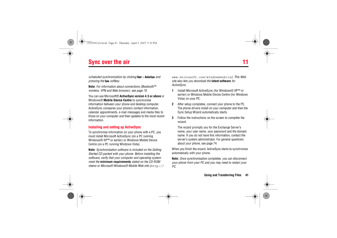 Motorola MOTO QTM manual Sync over the air, Follow the instructions on the screen to complete the wizard 