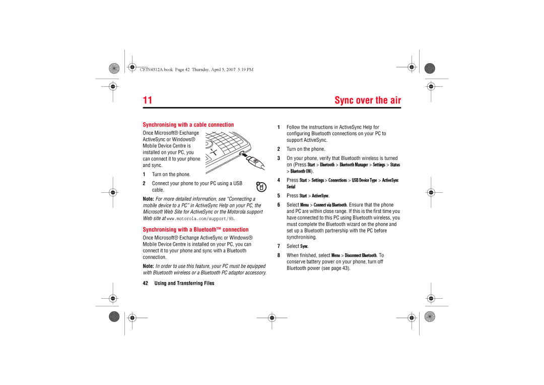 Motorola MOTO QTM manual Sync over the air, Select Sync 