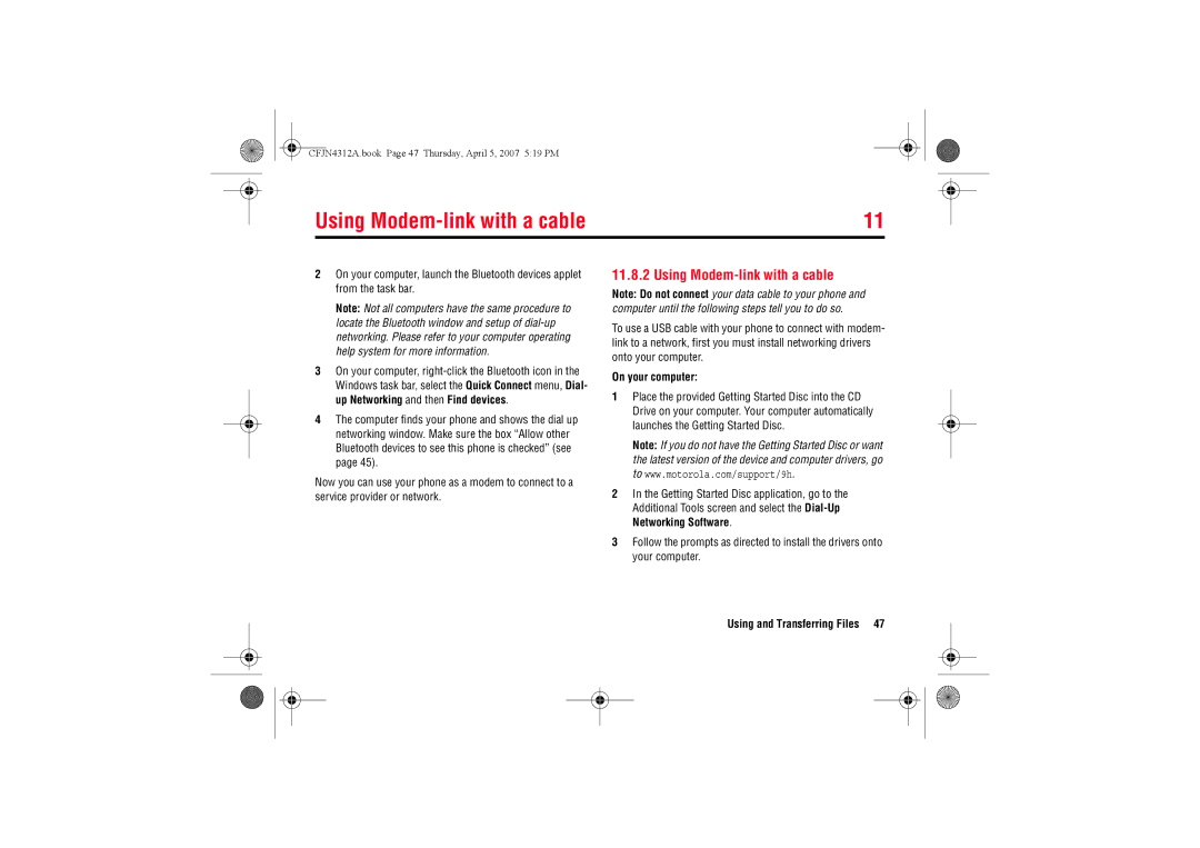 Motorola MOTO QTM manual Using Modem-link with a cable, On your computer 