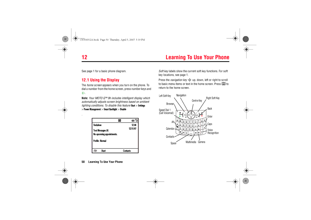 Motorola MOTO QTM manual Learning To Use Your Phone, Using the Display, Profile Normal Start 