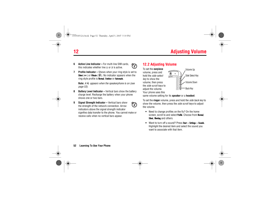 Motorola MOTO QTM manual Adjusting Volume, Silent, Meeting and others 