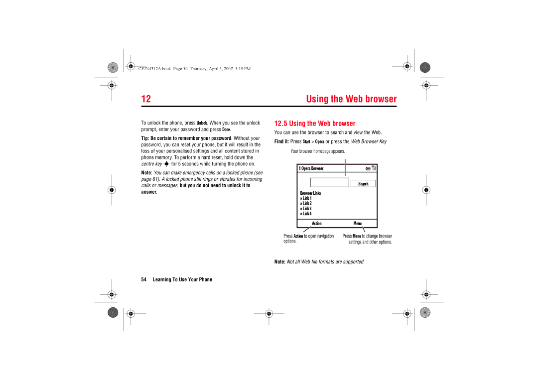 Motorola MOTO QTM manual Using the Web browser, 1Opera Browser, Browser Links » Link Action Menu 