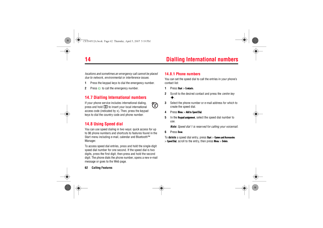 Motorola MOTO QTM manual Dialling International numbers, Using Speed dial, Phone numbers 