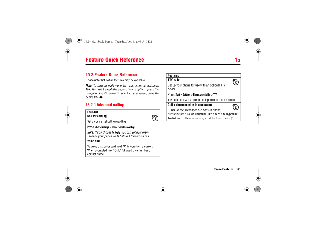 Motorola MOTO QTM manual Feature Quick Reference, Advanced calling 