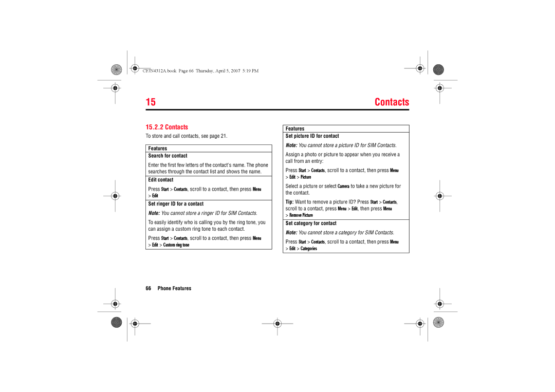 Motorola MOTO QTM manual Contacts 