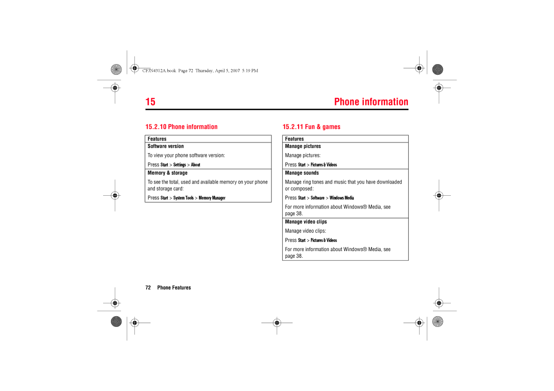 Motorola MOTO QTM manual Phone information, Fun & games 