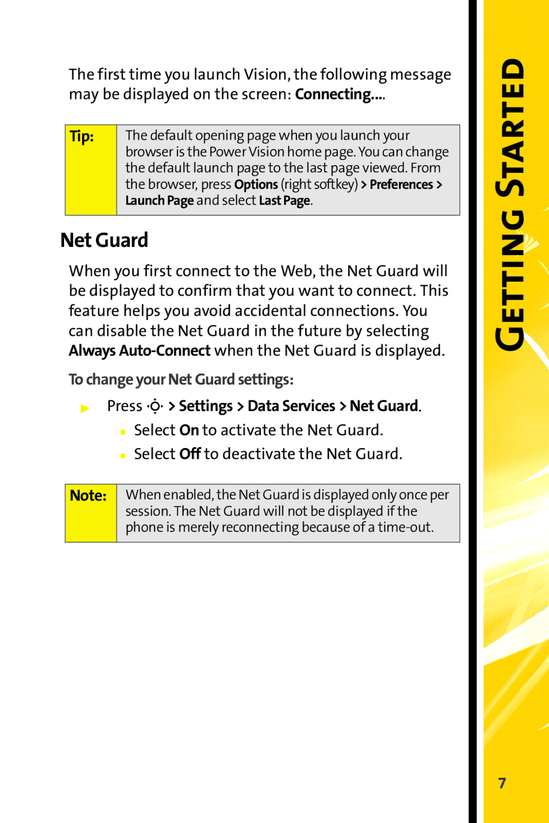 Motorola MOTORAZR V9m manual Tip, To change your Net Guard settings 