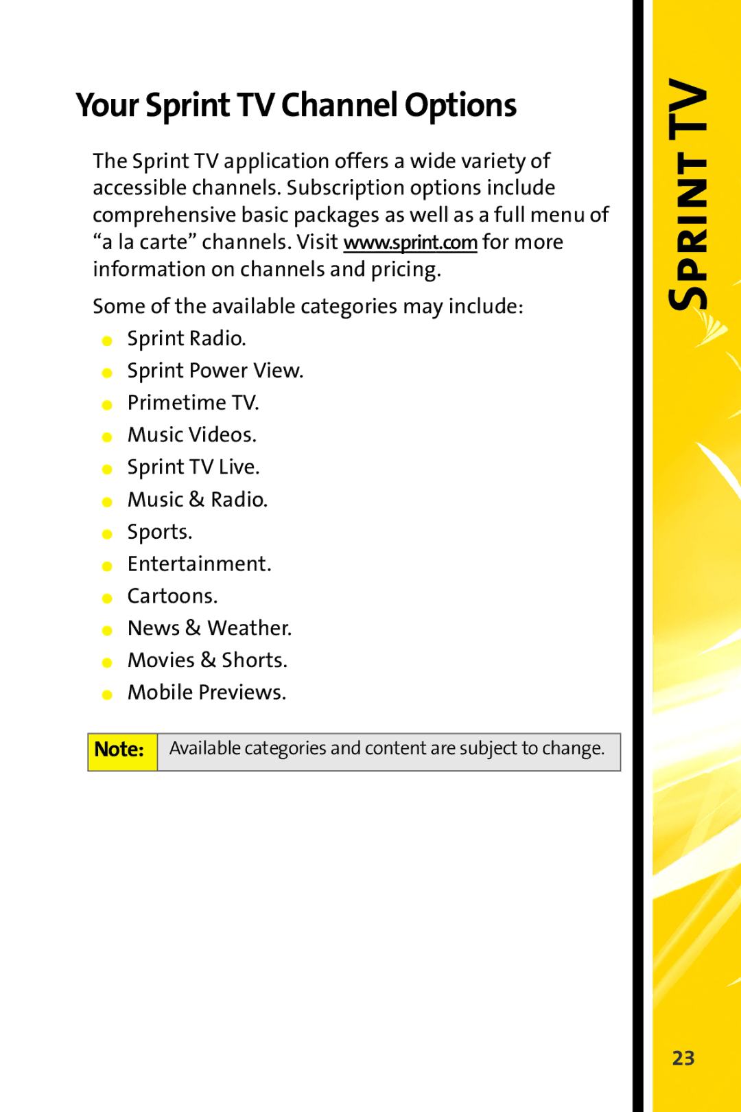 Motorola MOTORAZR V9m manual Your Sprint TV Channel Options 