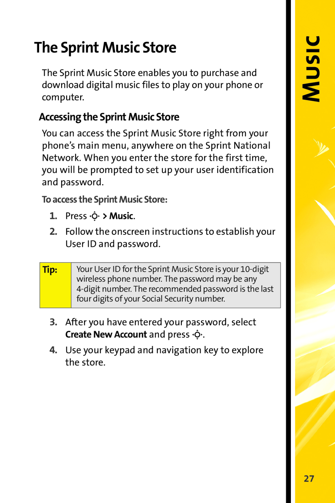 Motorola MOTORAZR V9m manual Accessing the Sprint Music Store, To access the Sprint Music Store 