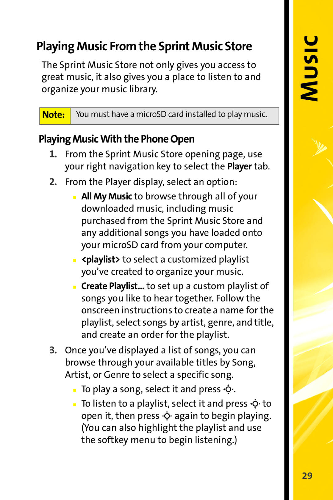 Motorola MOTORAZR V9m manual Playing Music From the Sprint Music Store, Playing Music With the Phone Open 