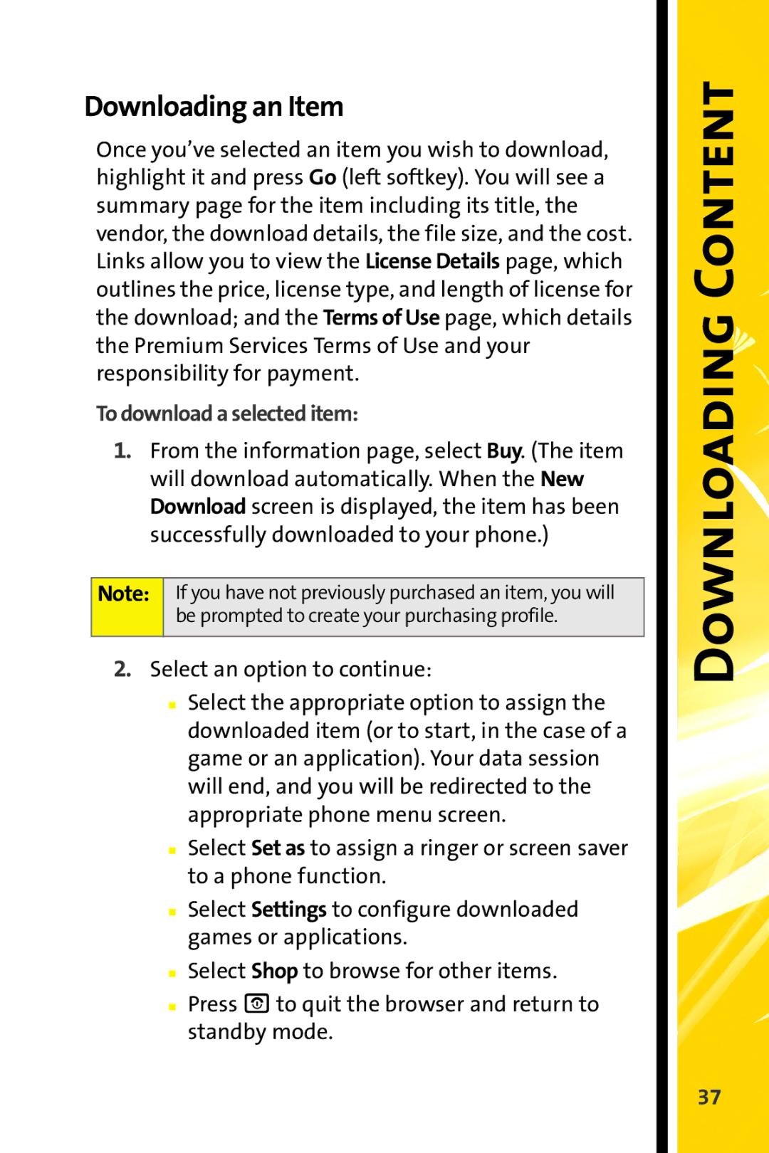 Motorola MOTORAZR V9m manual Downloading an Item, To download a selected item 