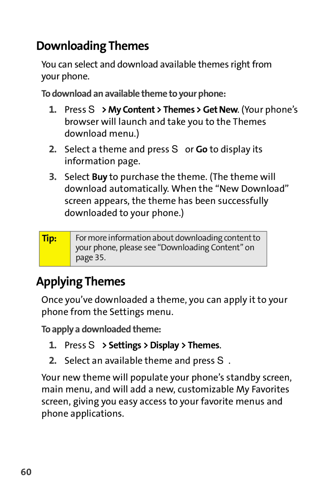 Motorola MOTORAZR V9m manual Downloading Themes, Applying Themes, To download an available theme to your phone 