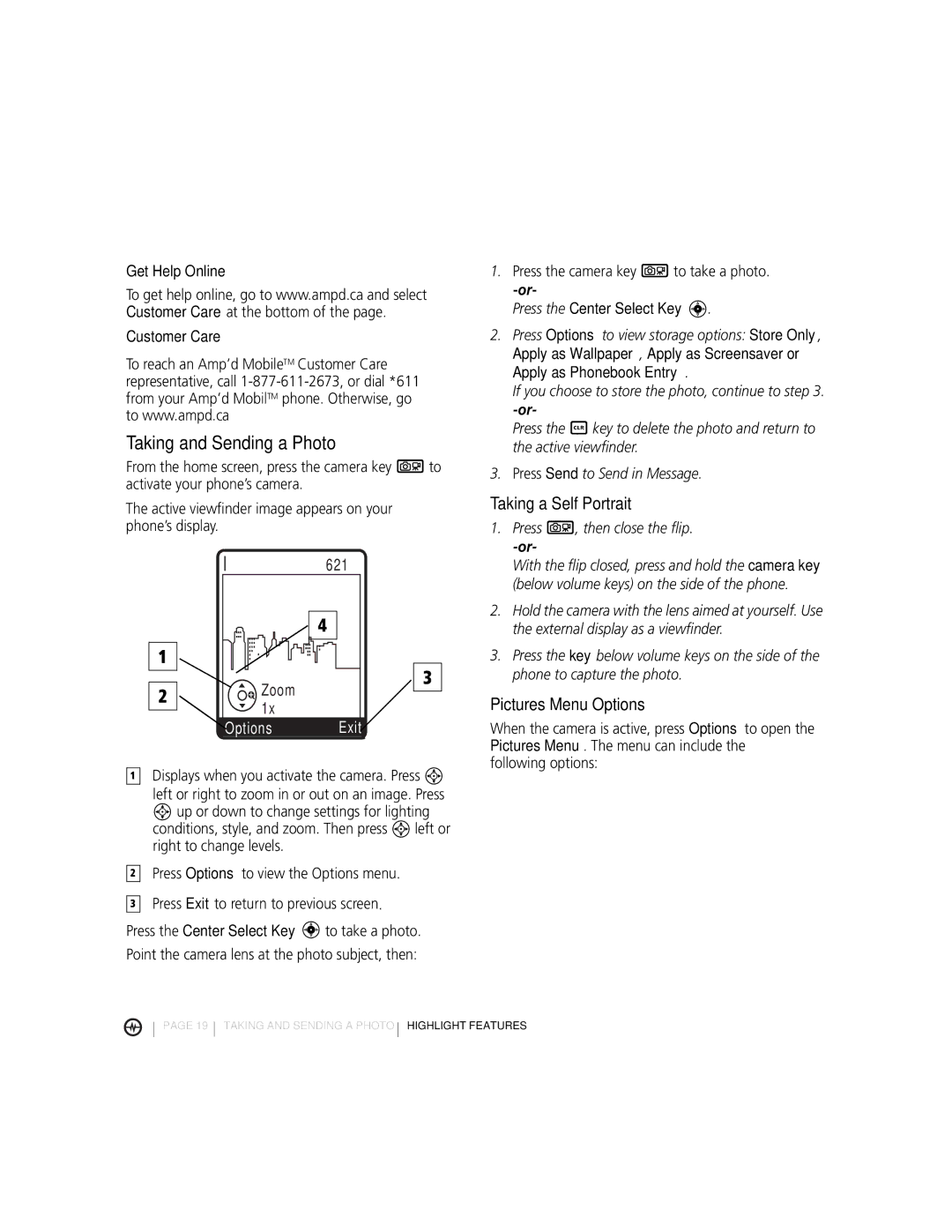 Motorola MOTORAZRTM manual Taking and Sending a Photo, Taking a Self Portrait, Pictures Menu Options 