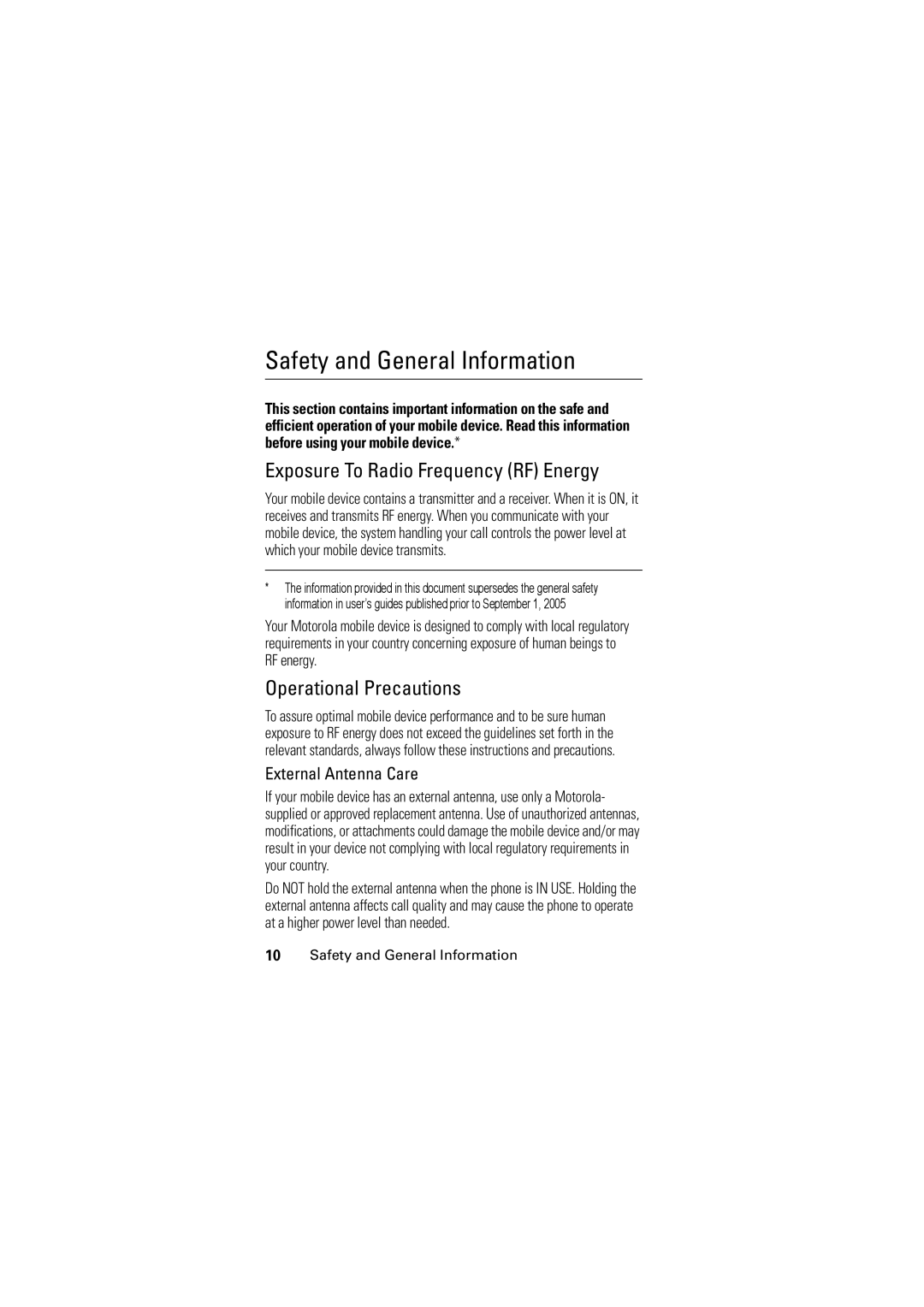 Motorola C168 manual Exposure To Radio Frequency RF Energy, Operational Precautions, External Antenna Care 