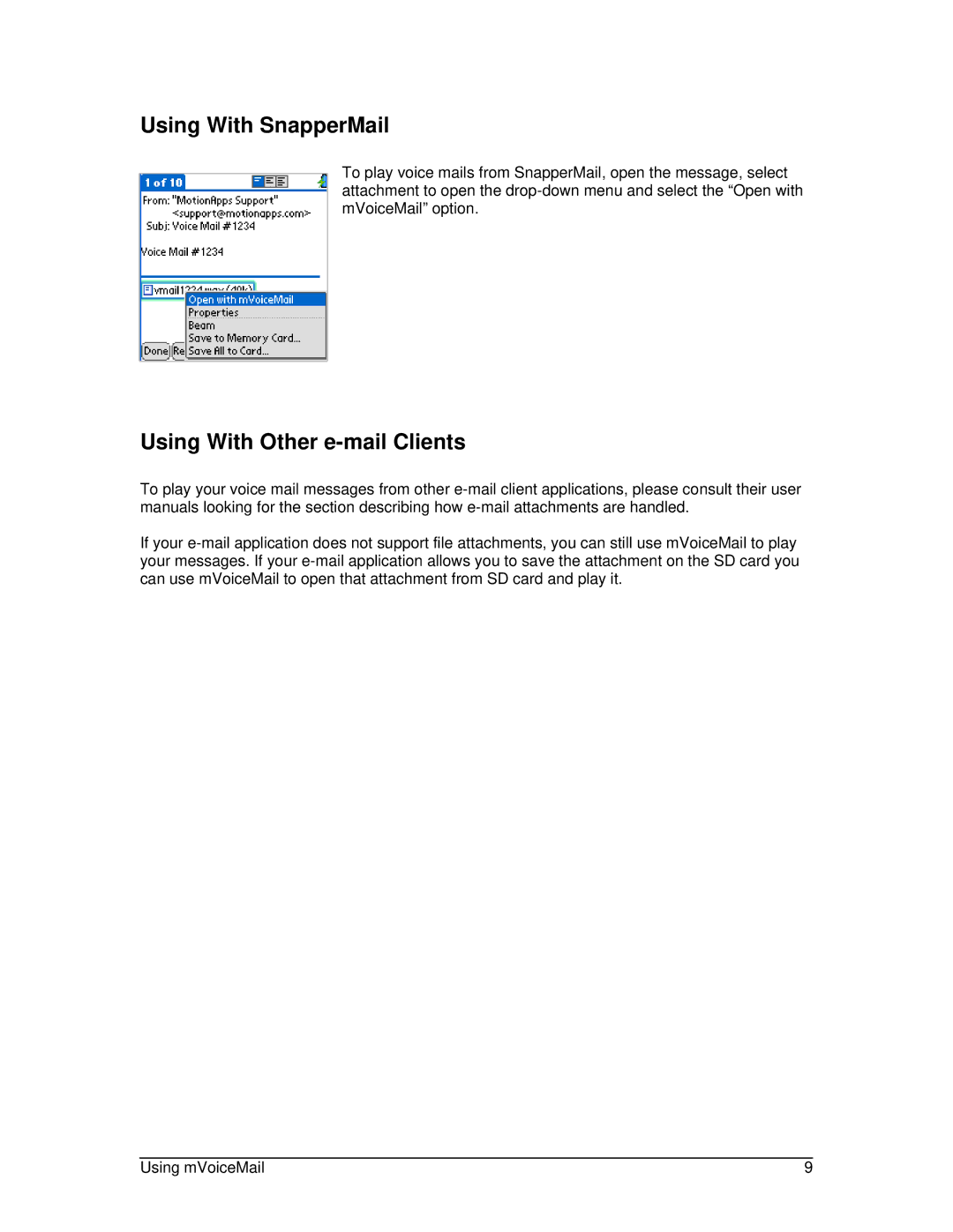 Motorola motorola user manual Using With SnapperMail, Using With Other e-mail Clients 