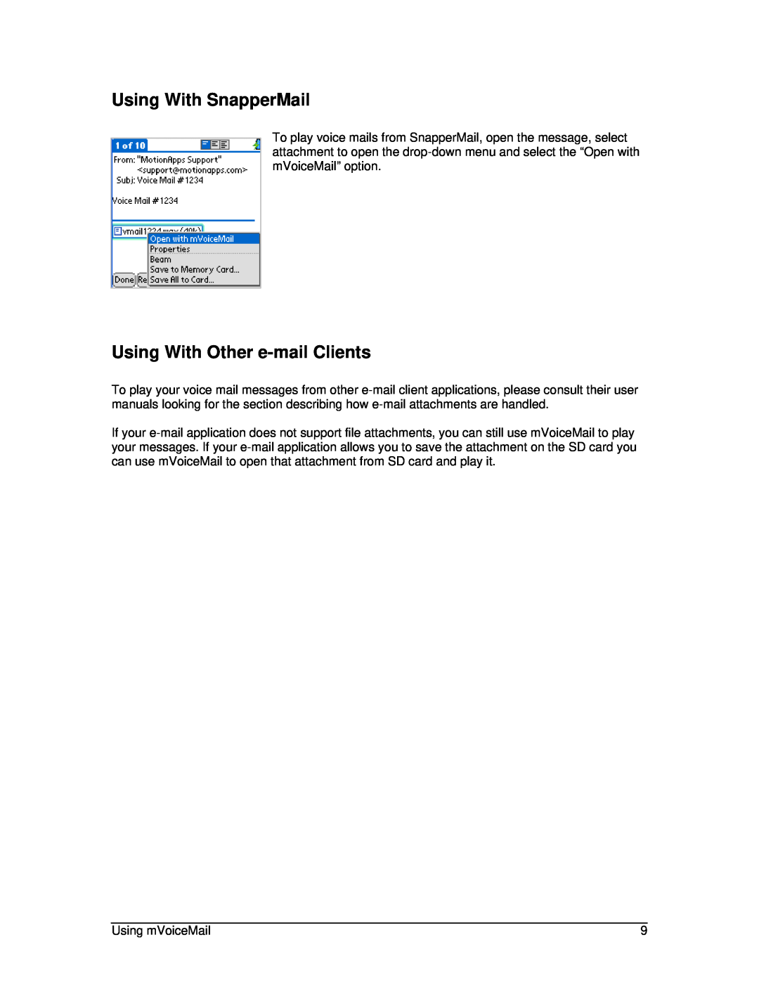 Motorola motorola user manual Using With SnapperMail, Using With Other e-mailClients 