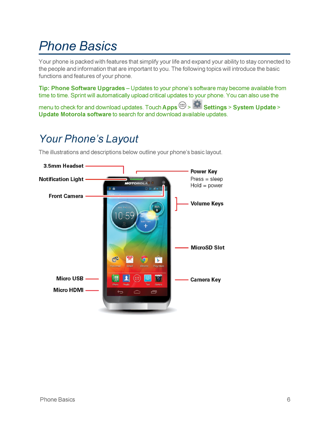 Motorola MOTOXT897 manual Phone Basics, Your Phone’s Layout 