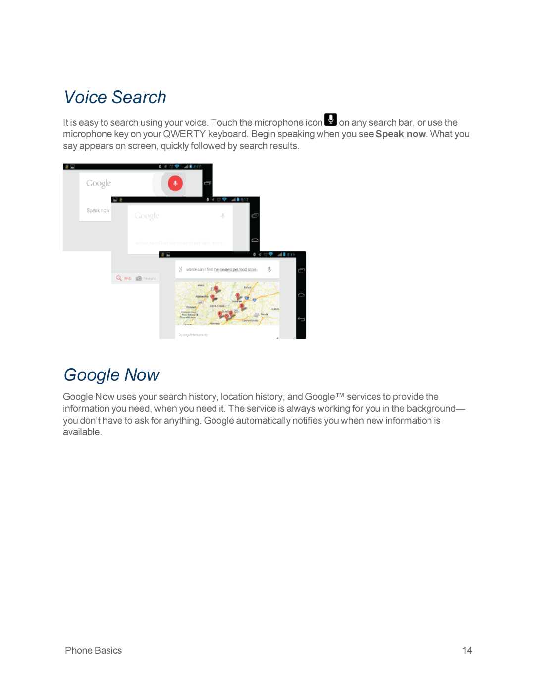 Motorola MOTOXT897 manual Voice Search, Google Now 