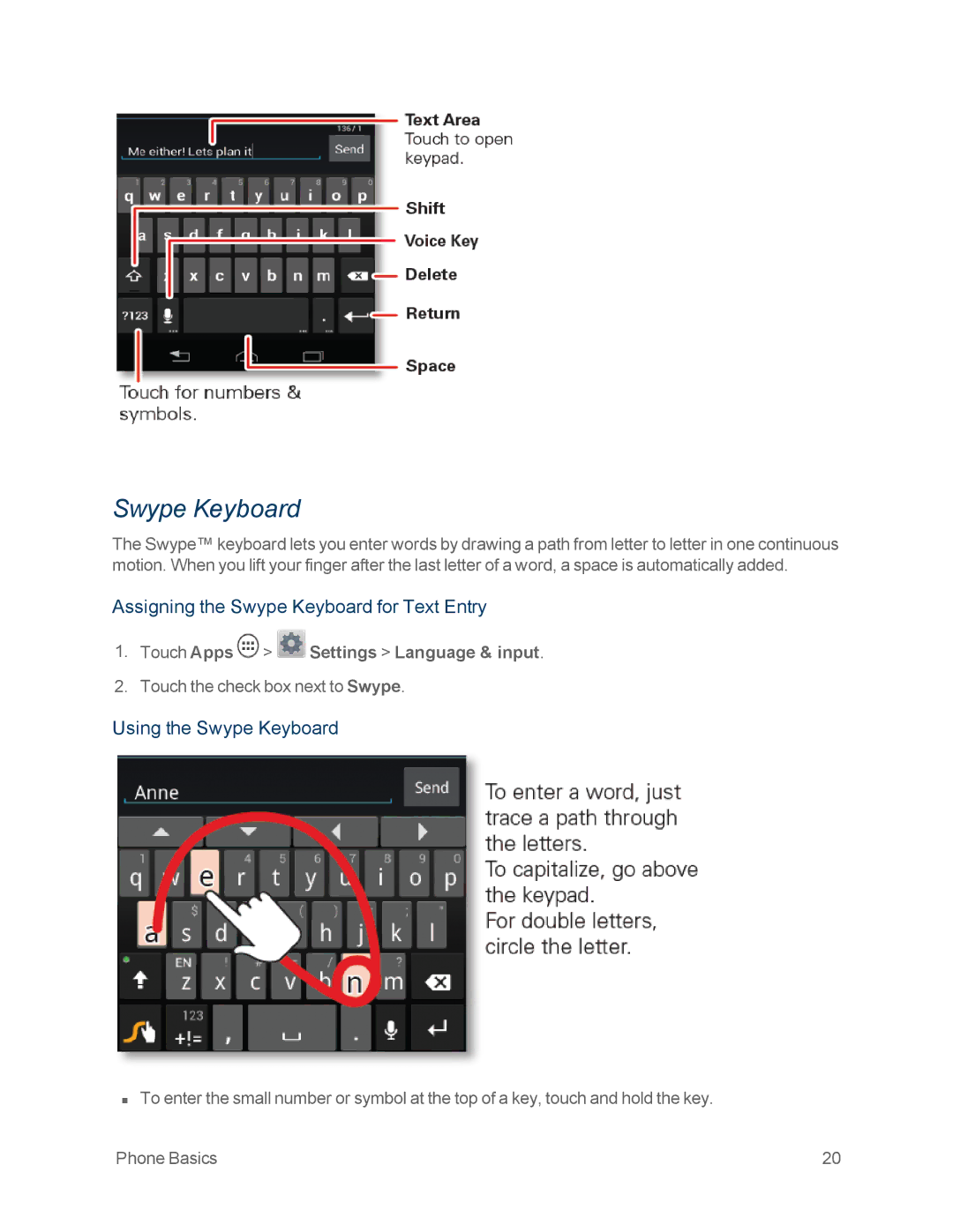 Motorola MOTOXT897 manual Assigning the Swype Keyboard for Text Entry, Using the Swype Keyboard 