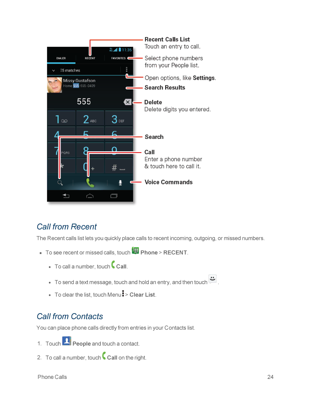 Motorola MOTOXT897 manual Call from Recent, Call from Contacts 