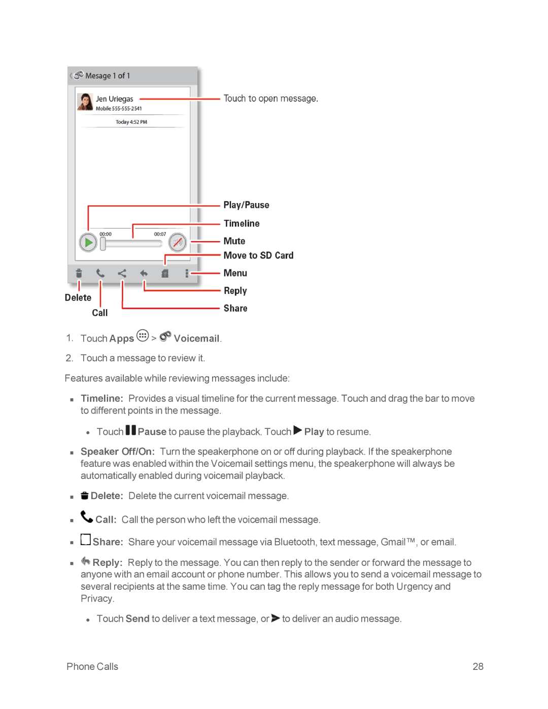 Motorola MOTOXT897 manual Touch Apps Voicemail 