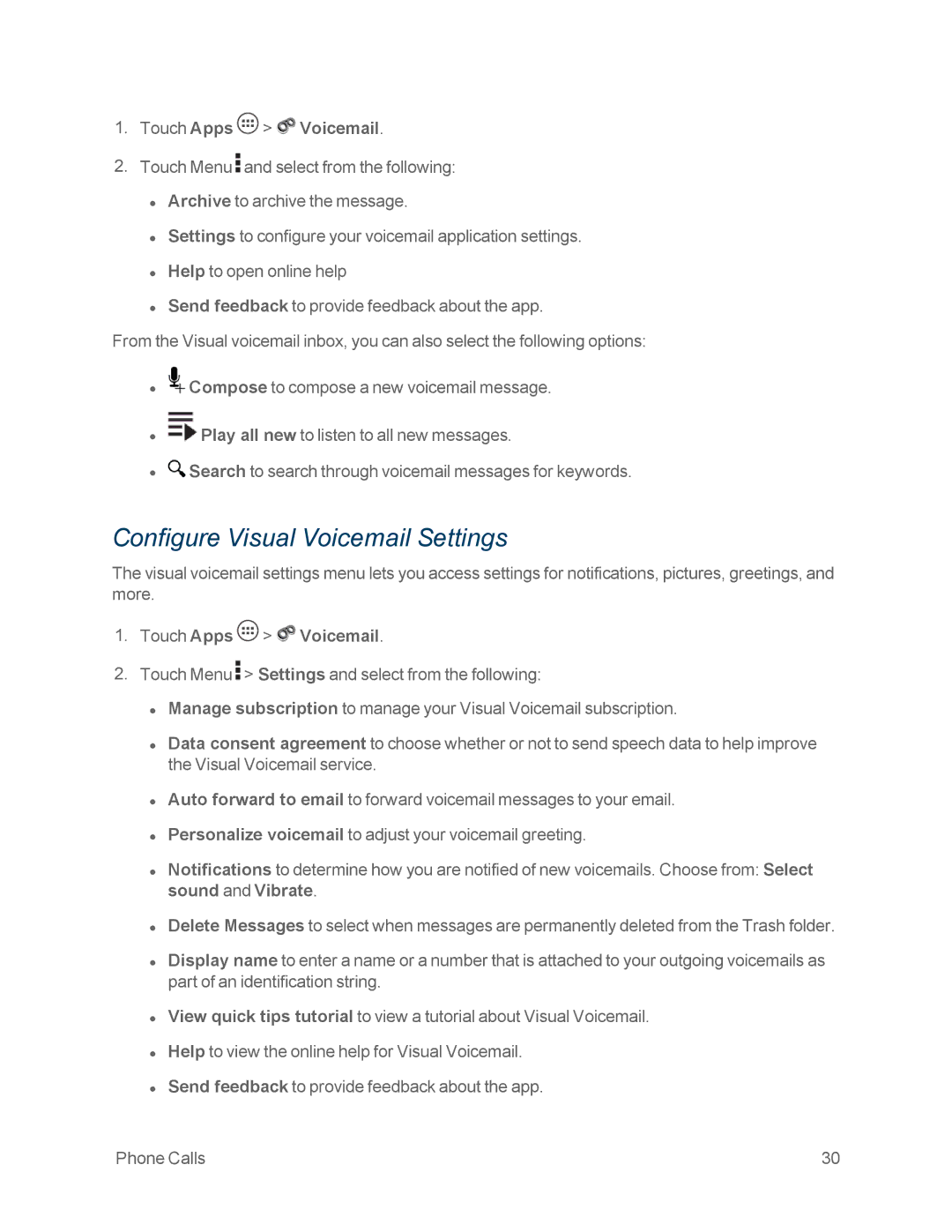 Motorola MOTOXT897 manual Configure Visual Voicemail Settings 