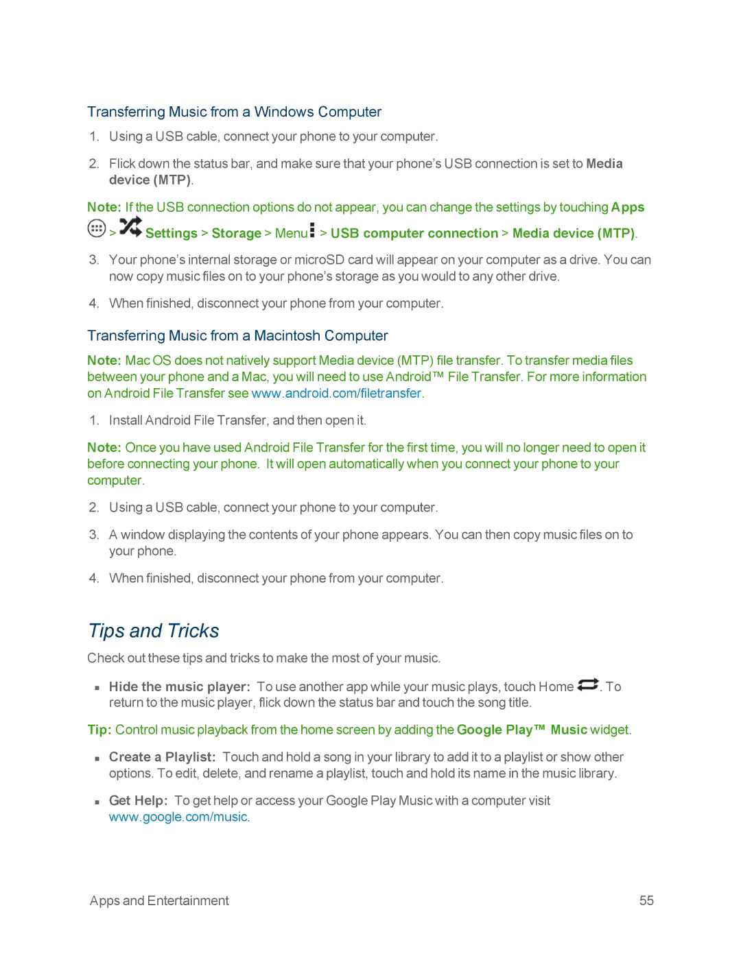 Motorola MOTOXT897 manual Tips and Tricks, Transferring Music from a Windows Computer 