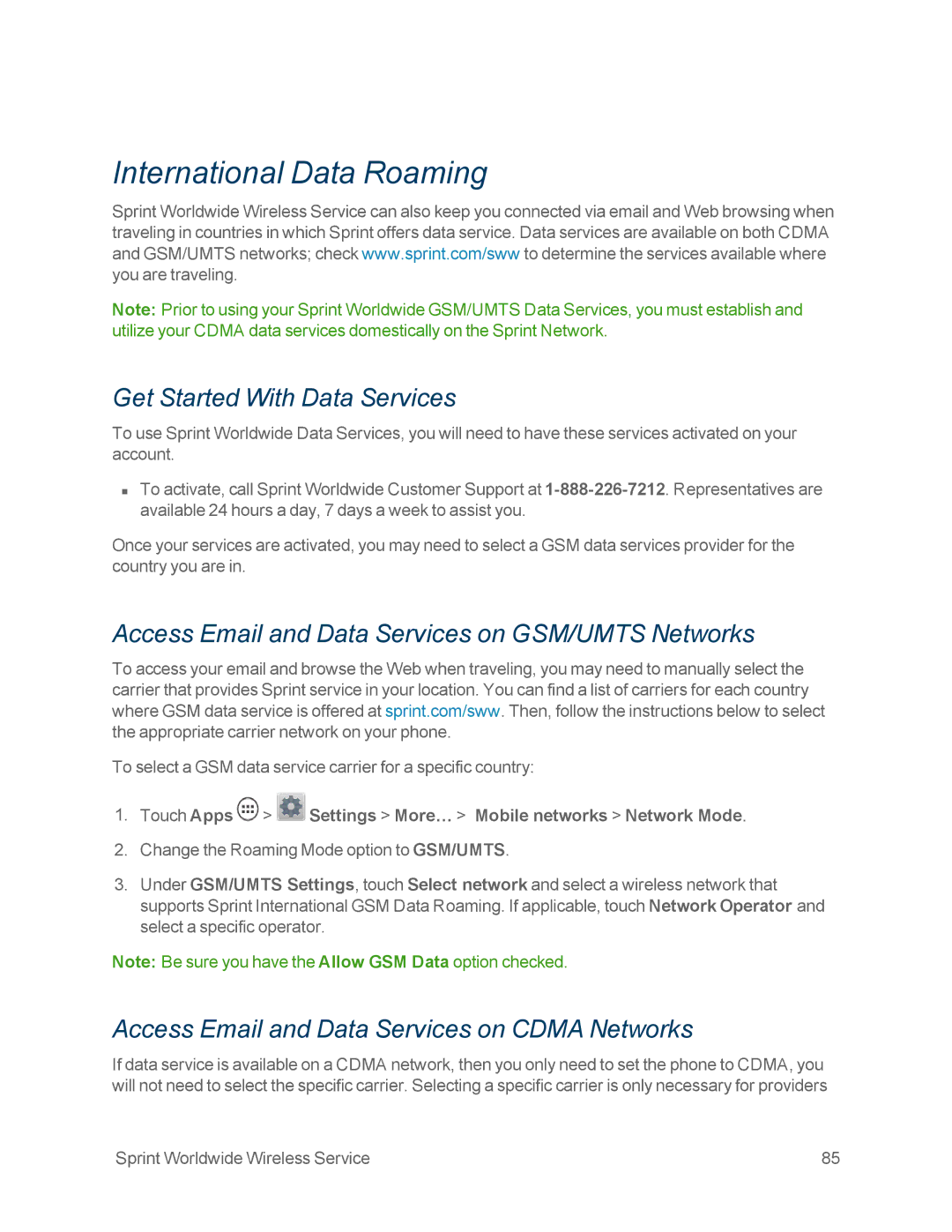 Motorola MOTOXT897 manual International Data Roaming, Get Started With Data Services 