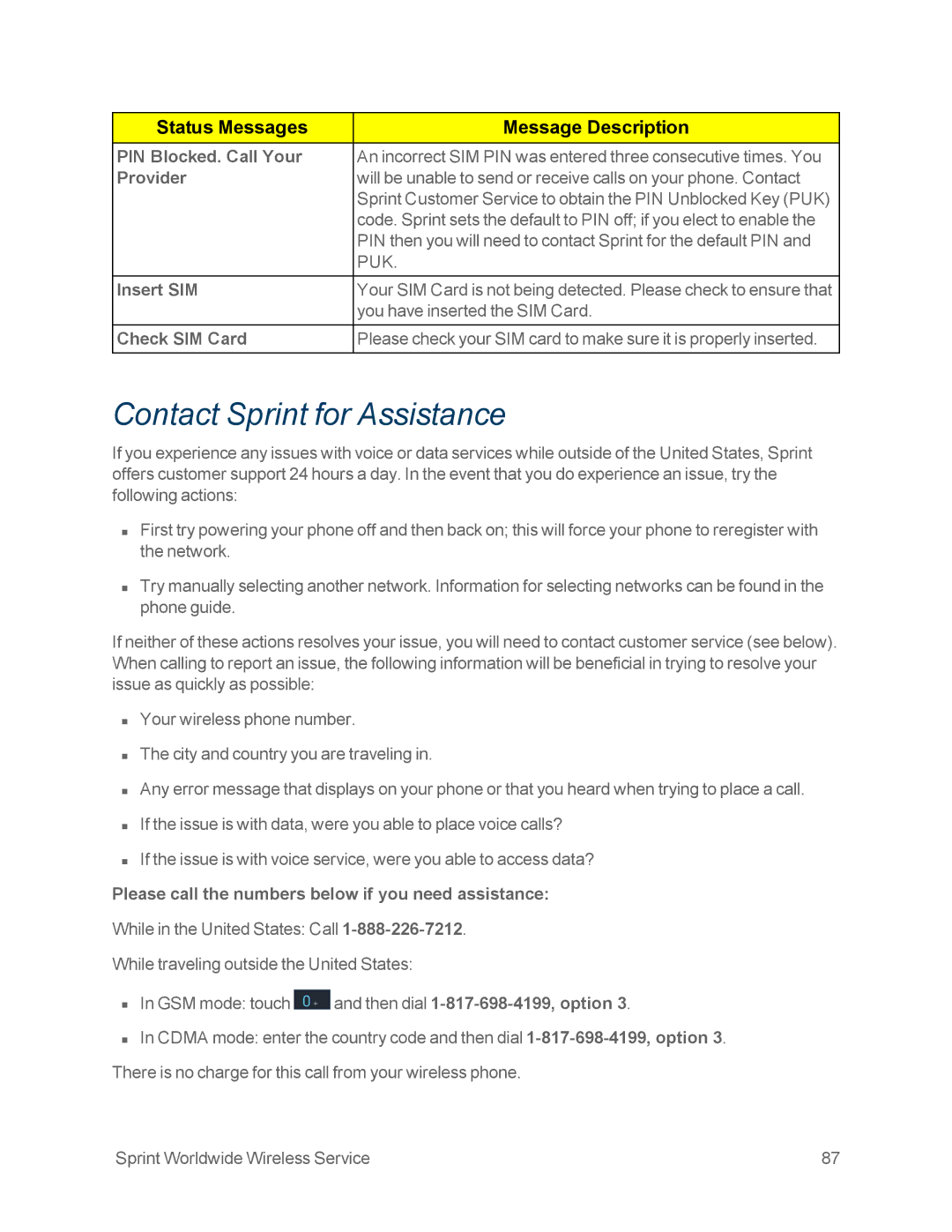 Motorola MOTOXT897 manual Contact Sprint for Assistance 