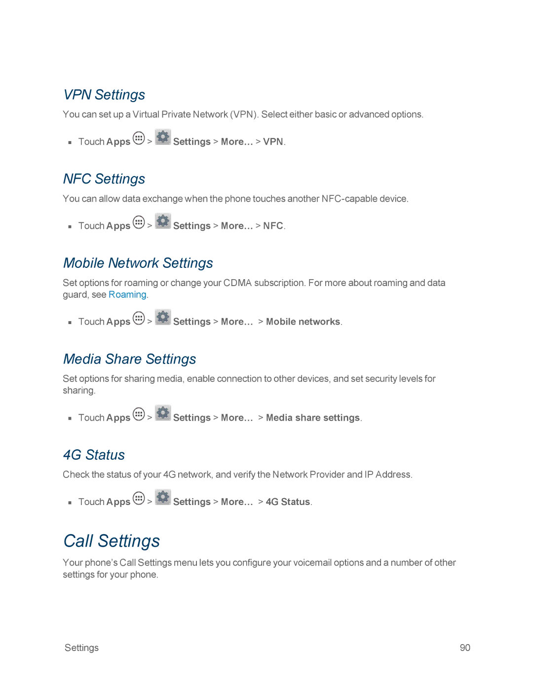 Motorola MOTOXT897 manual Call Settings 