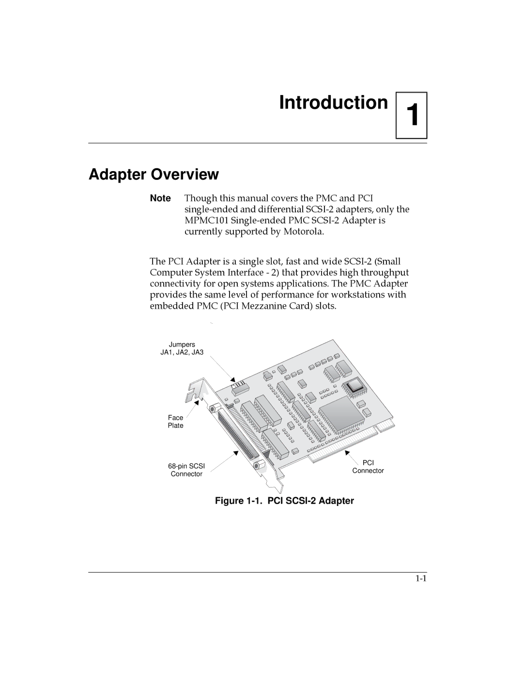 Motorola MPMC101 user manual Adapter Overview, PCI SCSI-2 Adapter 