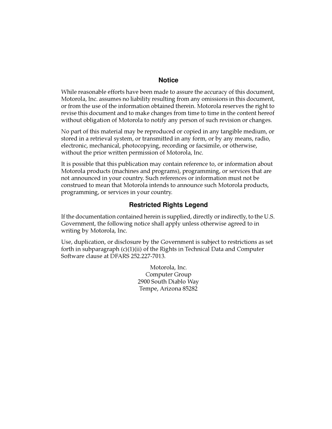 Motorola MPMC101 user manual Restricted Rights Legend 