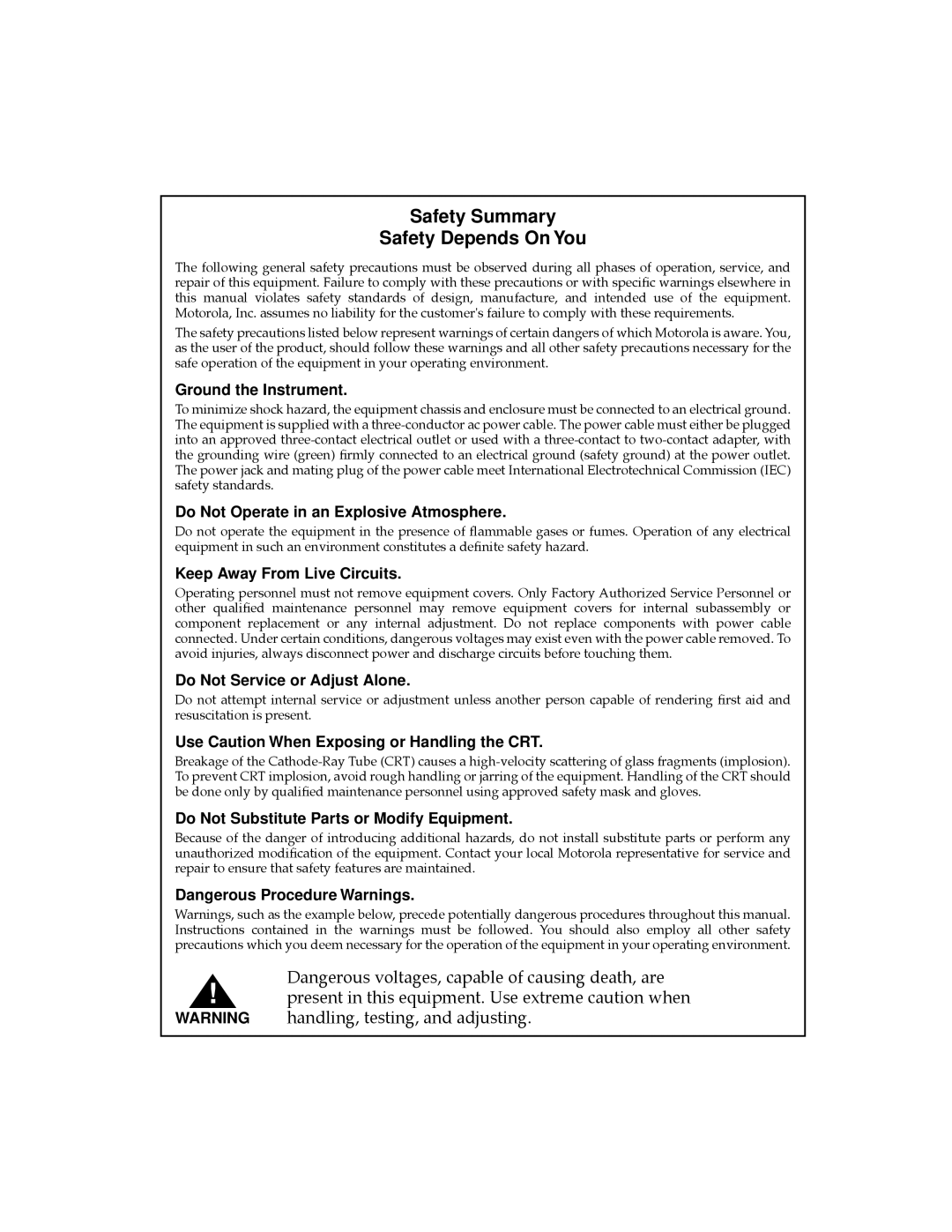 Motorola MPMC101 user manual Safety Summary Safety Depends On You 