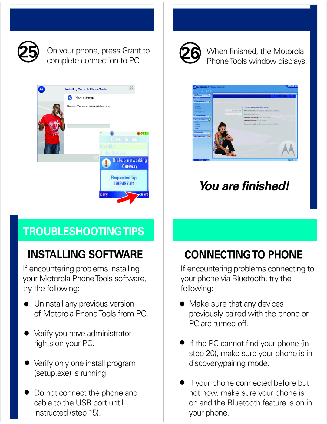 Motorola MPT 5.0 manual Installing Software Connecting to Phone 