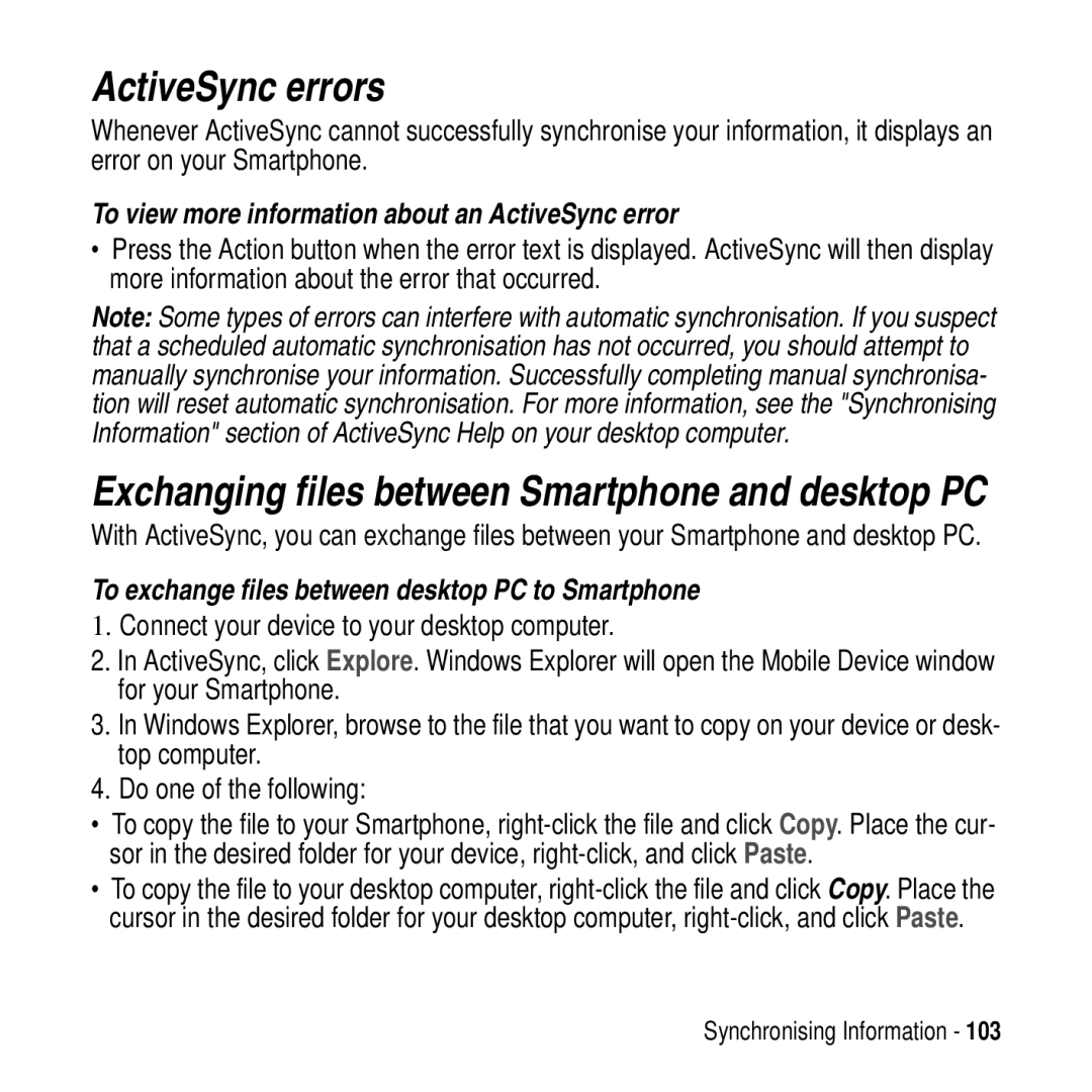 Motorola MPx200 manual ActiveSync errors, To view more information about an ActiveSync error 