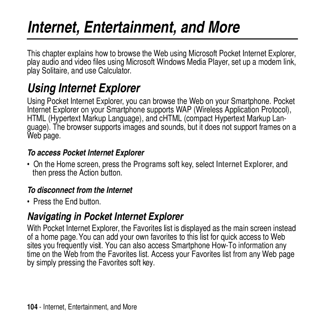 Motorola MPx200 manual Internet, Entertainment, and More, Using Internet Explorer, Navigating in Pocket Internet Explorer 