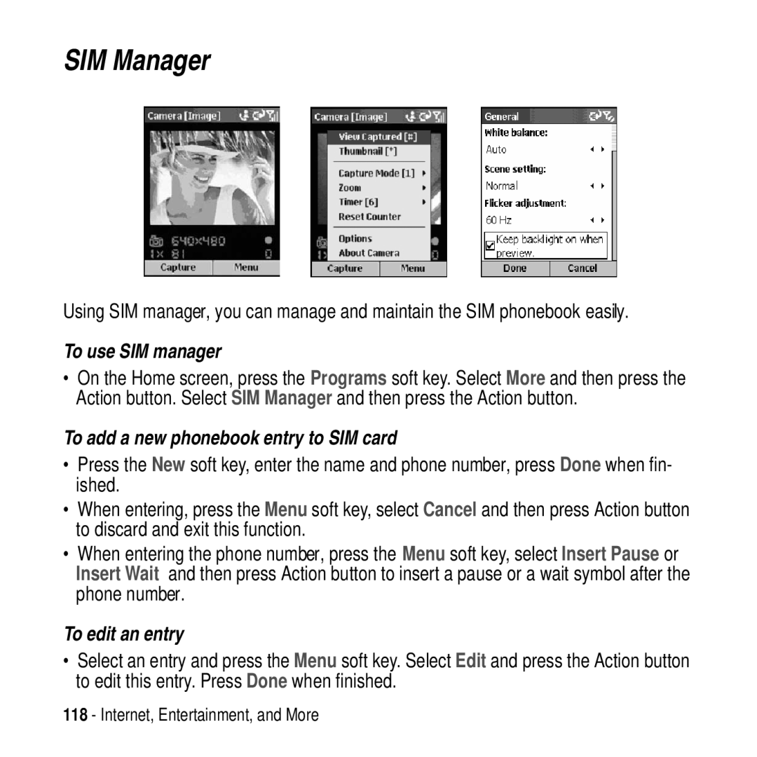 Motorola MPx200 manual SIM Manager, To use SIM manager, To add a new phonebook entry to SIM card, To edit an entry 